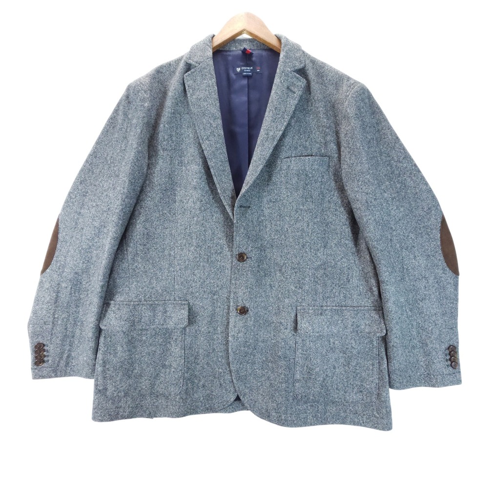 Cremieux Classics Blazer Mens XXL Grey Wool Leather Elbow Patch Tweed Workwear